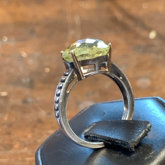 CUSHION CUT YELLOW FACETED GEM STERLING AND 14 KARAT GOLD COCKTAIL RING … - Picture 4 of 13